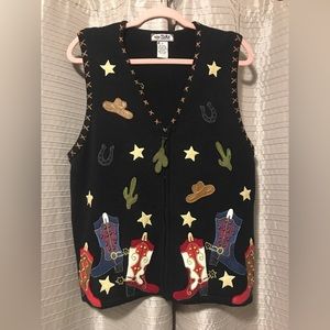 Vintage Tiara International Sweater Vest Western Cowboy Cowgirl Cactus Medium